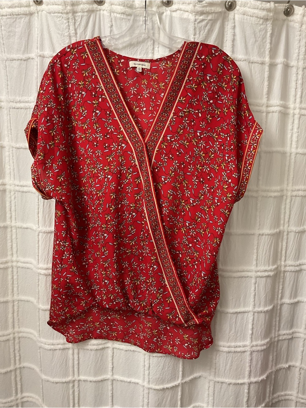 Sonoma Red Floral V-Neck Surplice Blouse